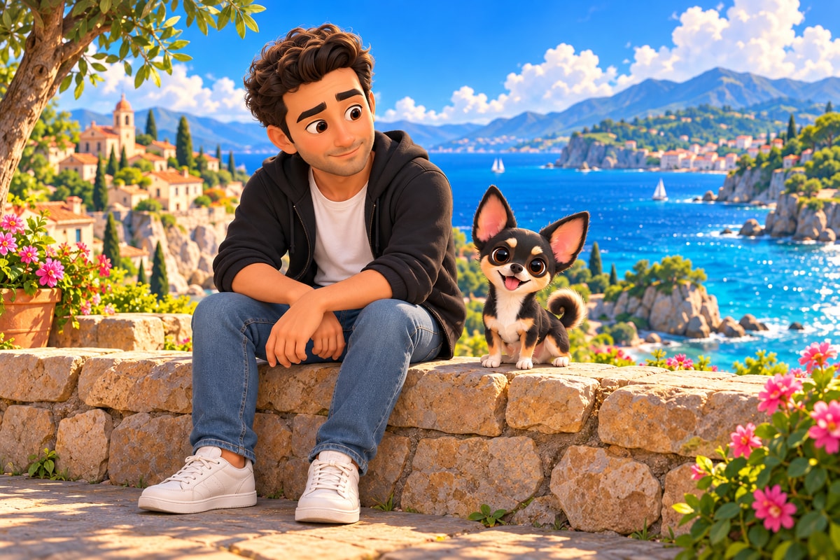 Isaías y Rey  comparten un momento junto al mar, en un mundo de animación 3D.